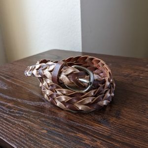 Fossil Metallic Rose Gold Brown Braid Leather Adjustable Belt 36-40 L XL